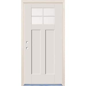 36 in. x 80 in. Right-Hand 4-Lite Clear Glass Alpine Painted Fiberglass Prehung Front Door with 6-9/16 in. Frame