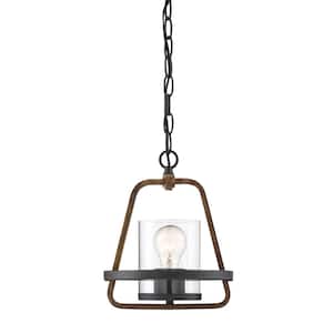 Ryder 60-Watt 1-Light Forged Black Pendant with Clear Glass Shade