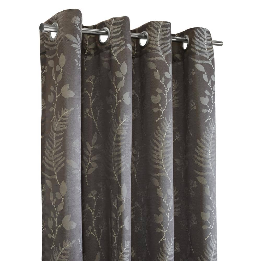 Silver Botanical Jacquard Light-Filtering Grommet Curtain Panel 52" x 95"