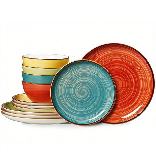 12-Piece Ceramic Dinnerware Set Service for 4 Microwavable, Oven & Dishwasher Safe, Scratch Resistant Dishes Set