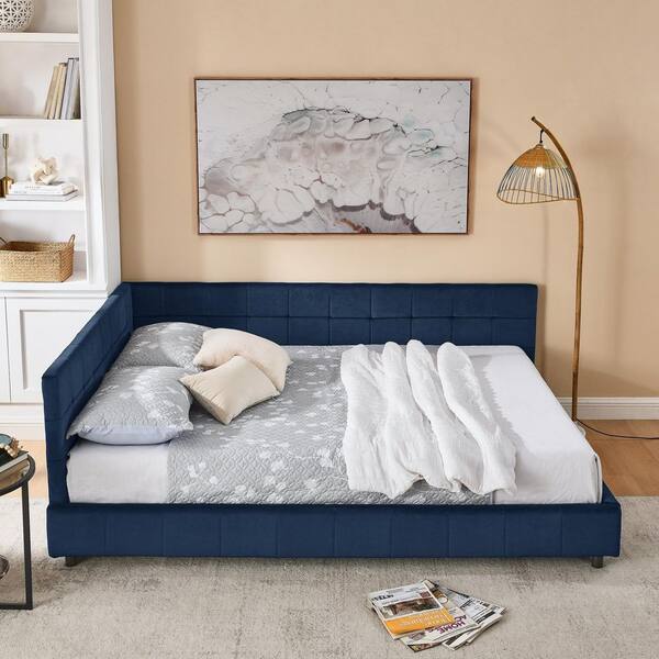 Noble House Nola Dark Blue Velvet Upholstered Queen Size Daybed