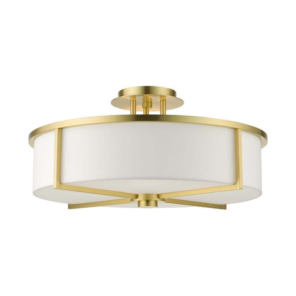 Norcroft 19 in W 4-Light Satin Brass Semi-Flush Mount with Off-White Shade price history on PriceWatchPro