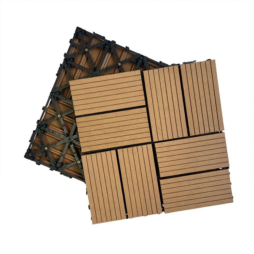 Afoxsos 1 ft. x 1 ft. Brown Wood Plastic Composite Deck Tiles Set, All