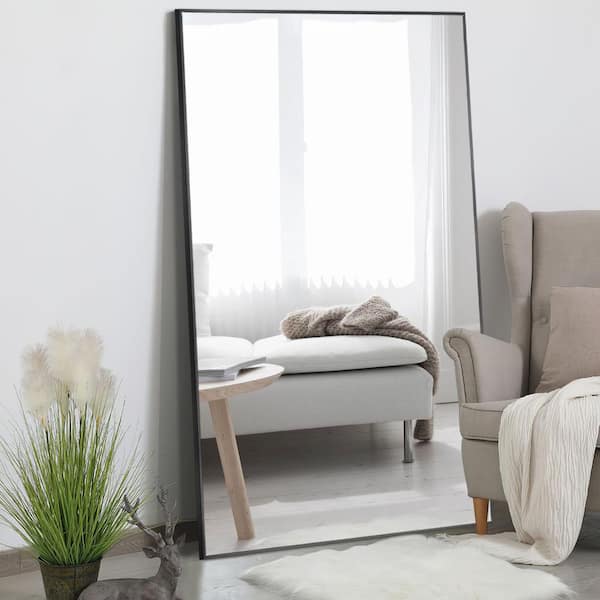 31.5 in. W x 71 in. H Rectangle Framed Black Tempered Glass Full-Length Mirror