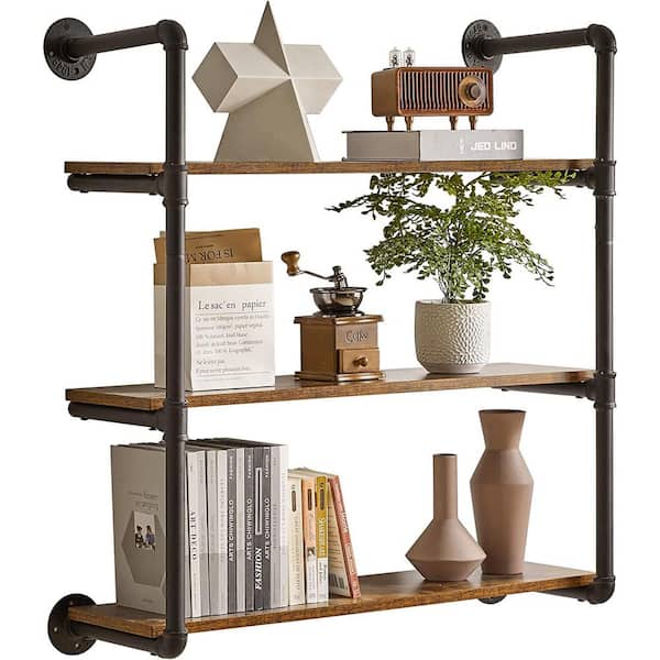 Cubilan 31.5 in. W x 10 in. D Rustic Brown Wood Decorative Wall Shelf, 3 Tiers Retro Wall Mounted Floating Shelf