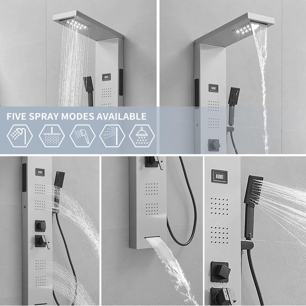 Black Nickel LED Rainfall Shower Panel with Body Jets