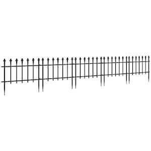 9.2 ft. W x 17.25 in. H Garden Metal Spaced Picket Arched Top Fence for Animal Barrier, Black