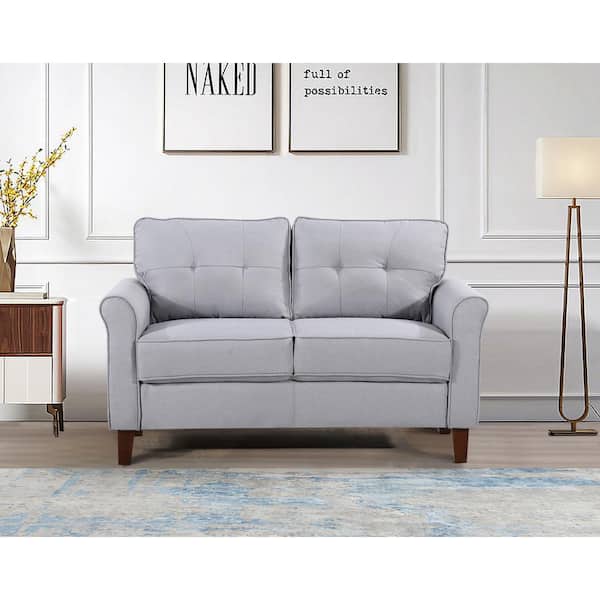 US Pride Furniture Villeda 56 in. Square Arm Polyester Rectangle Loveseat Sofa in Light Grey