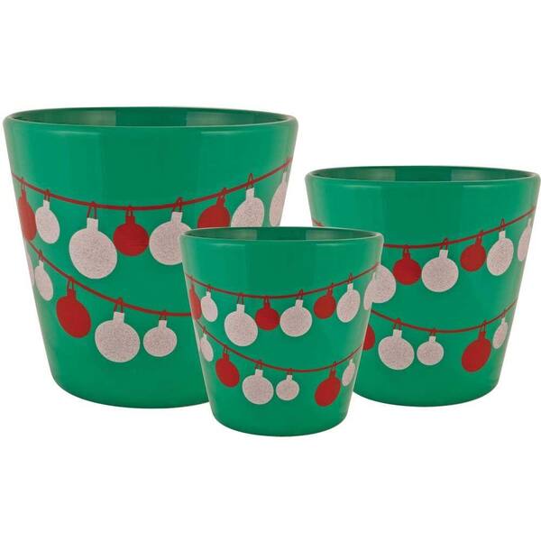 Pride Garden Products Frost Ornament 6.5 in. Dia, 5.5 in. Dia and 4.5 in. Dia Emerald Ceramic Pot (Set of 3)