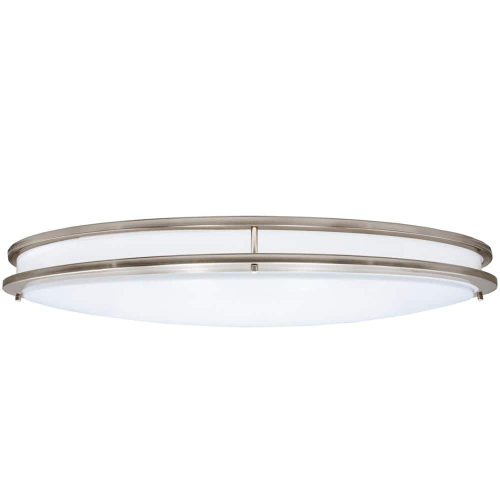 Elegant 32" Satin Nickel Oval LED Ceiling Light, Dimmable & Color Selectable