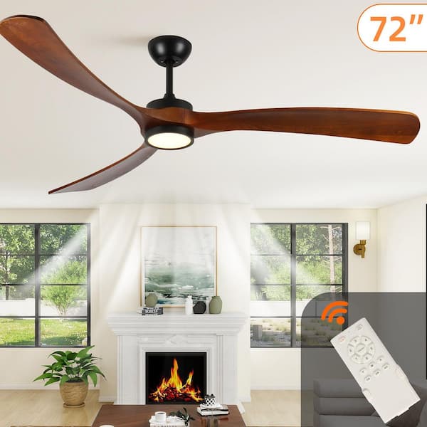 72 in. Downrod Mount Brown Wood Low Profile Ceiling Fan with Light, Noiseless Reversible DC Motor with Timer, Remote