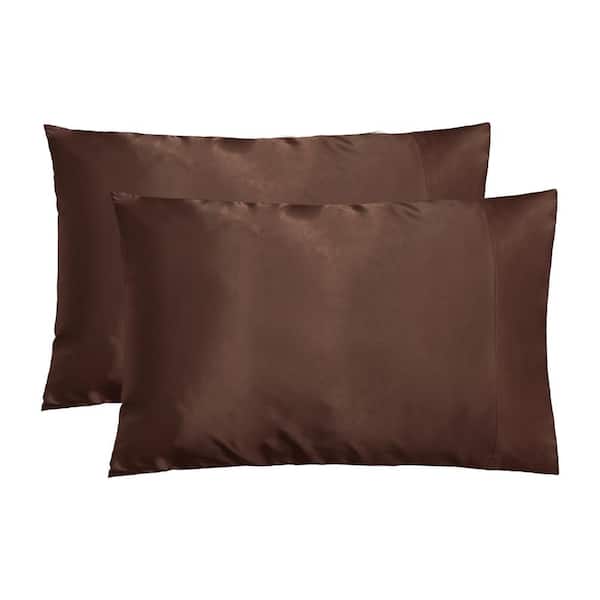 Unbranded Chocolate Satin Standard Pillowcase - Set of 2