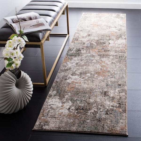 Jasmine 2 ft. x 9 ft. Gray/Gold Distressed Marble Runner Rug
