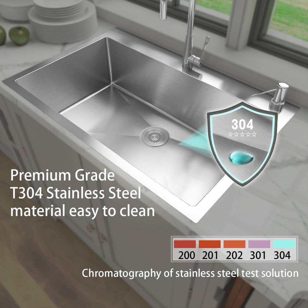 Sinber 33" Stainless Steel Drop-In Single Bowl Kitchen Sink