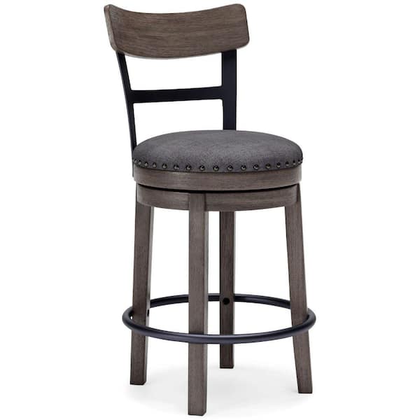 32.25 in. Gray Low Back Wood Frame Barstool with Fabric Seat