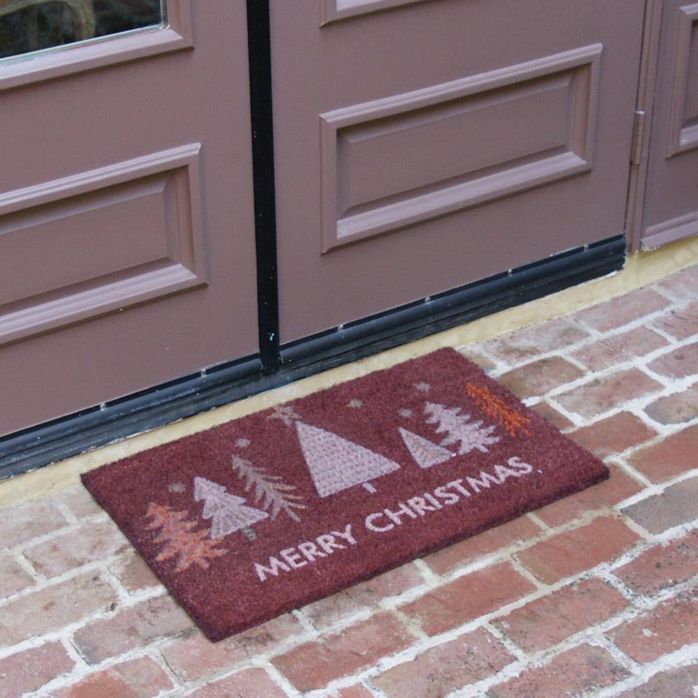 Red Coir Christmas Trees Outdoor Doormat 2-ft x 3-ft