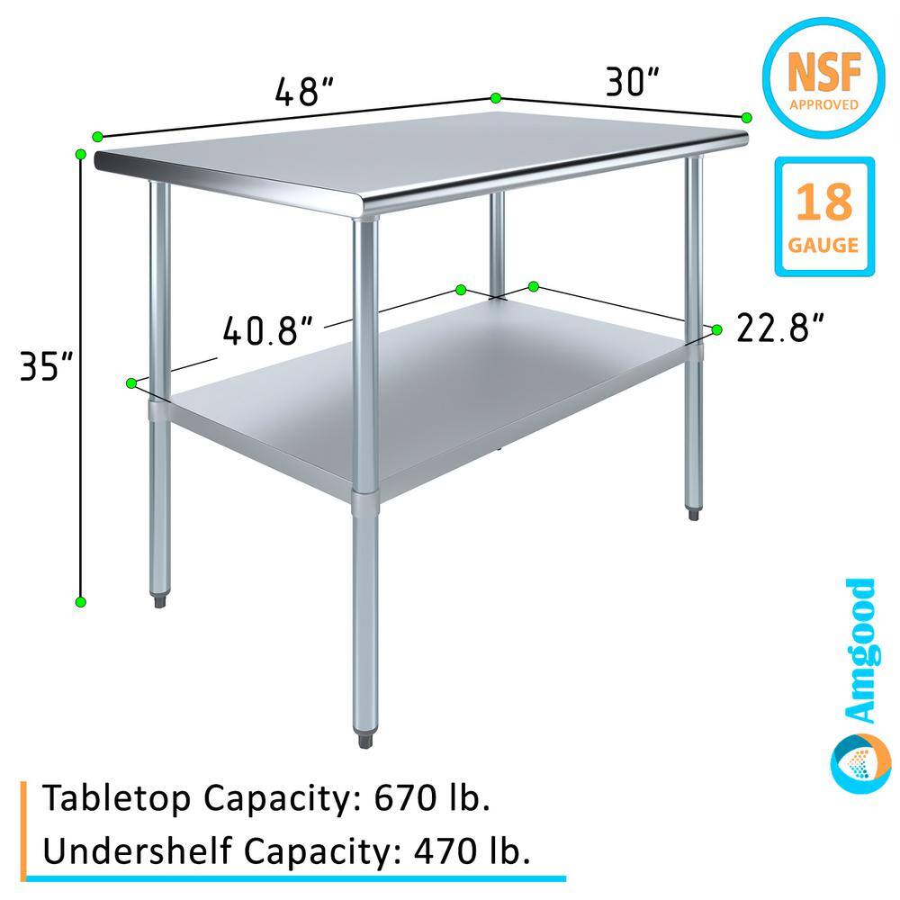 48" Stainless Steel Work Table with Galvanized Undershelf