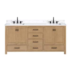 Modero 73 in. W x 22 in. D x 35 in. H Double sinks Vanity Combo in Brushed Oak finish with Cala White Engineered Top