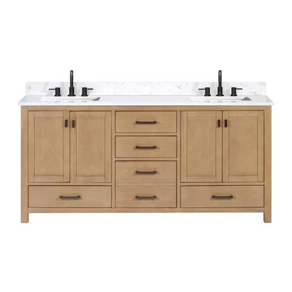 Avanity Modero 73 in. W x 22 in. D x 35 in. H Double sinks Vanity Combo in Brushed Oak finish with Cala White Engineered Top