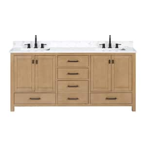 Modero 73 in. Double Sink Brushed Oak Bath Vanity with Cala White Engineered Stone Top