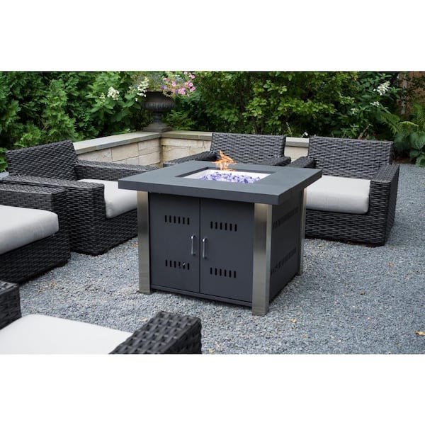 Pleasant Hearth Montreal 38 in. x 29 in. Square Steel Gas Fire Pit Table in Matte Black and Stainless Steel