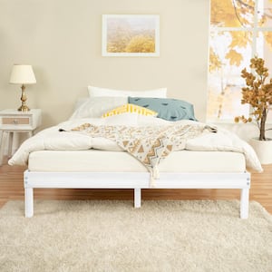 14 in. White Twin XL Solid Wood Platform Bed with Wooden Slats
