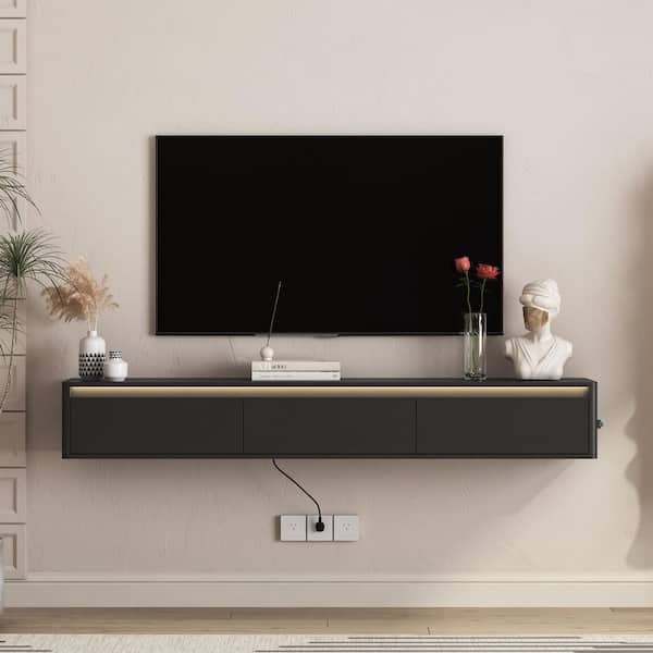 GOGEXX 68.9 in. Black Floating TV Stand Wall Mounted Fits TV's up