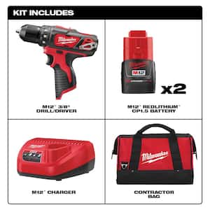M12 12V Lithium-Ion Cordless 3/8 in. Drill/Driver Kit with Two 1.5 Ah Batteries, Charger and Tool Bag