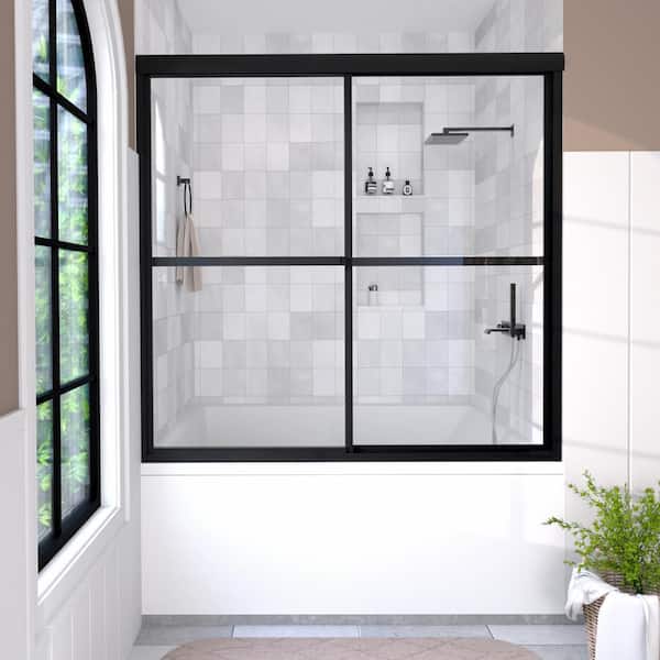 Vetra 59 in.W x 56 in.H SlidingFramed Tub Door in Chrome Finish with Matte Black