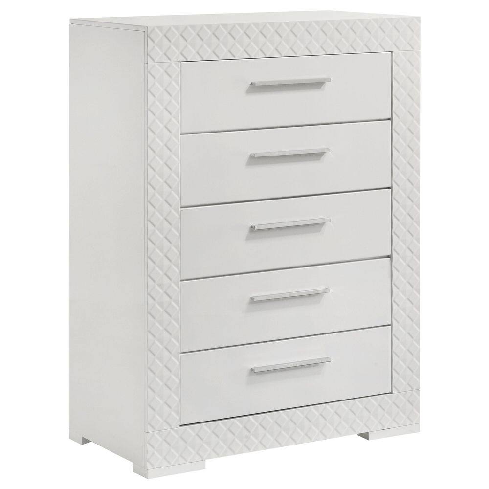 Ives White High Gloss 5-drawer 35.5 in. Chest of Drawers