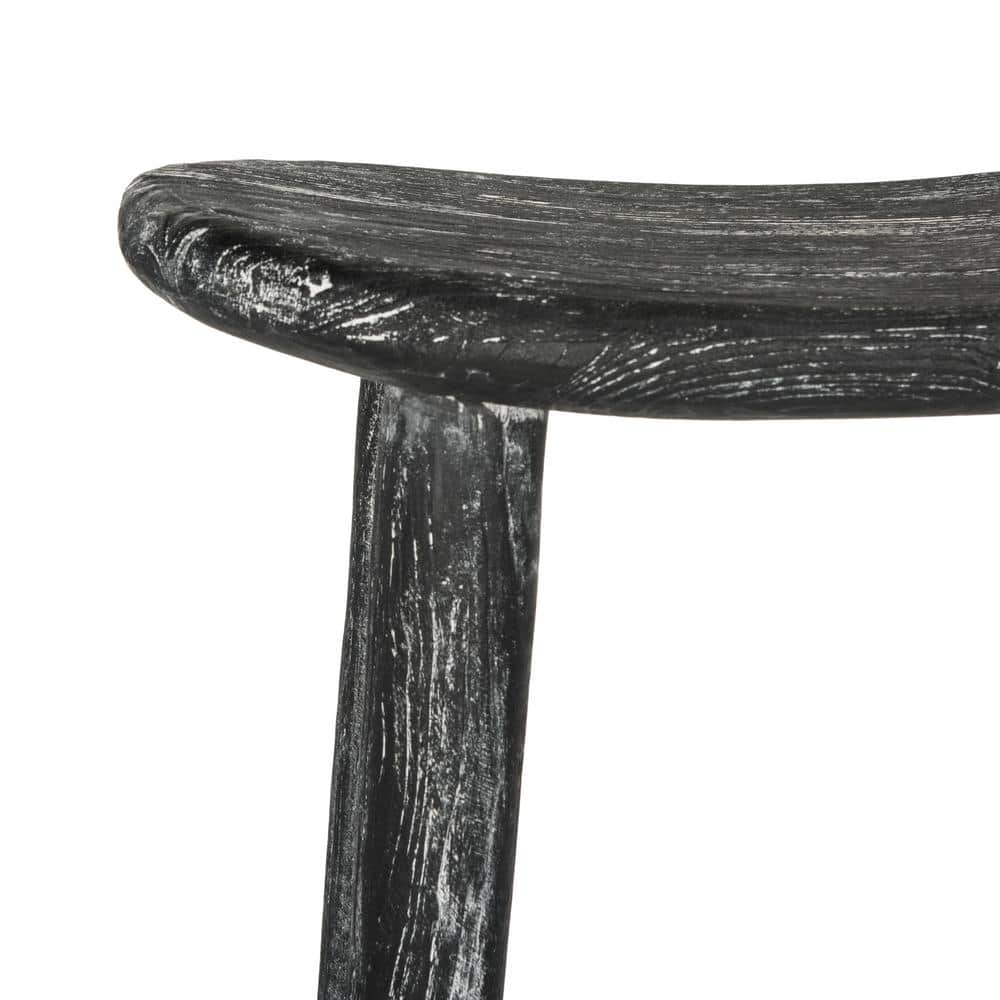Transitional Black Wood Saddle Bar Stool, 18" W x 31" H