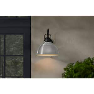 Shelston 15.5 in. 1-Light Black and Brushed Nickel Outdoor Barn Light Wall Fixture with Metal Shade