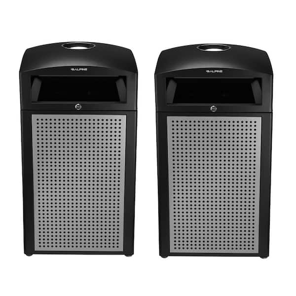 40 gal. Steel All-Weather Outdoor Commercial Trash Can with Lid, Liner, and Ashtray (2-Pack)