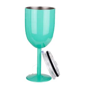 Double Walled 10 oz. Insulated Mint Green Stainless Steel Wine Tumbler with Lid Set of 2