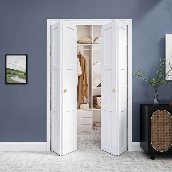 48 in. x 96 in. 3-Lite Panel Solid Core MDF White Finished Composite Closet Bi-Fold Door with Hardware