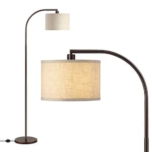 63.4 in. Brown 1-Light Arched Floor Lamp for Bed Room with Fabric Drum Shade