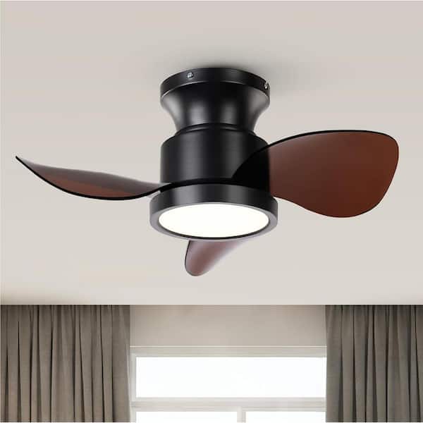 QRMOK F2 22 in. LED Indoor Black Small Ceiling Fan with Light and Remote and Remote Reversible DC Motor 3 Blades
