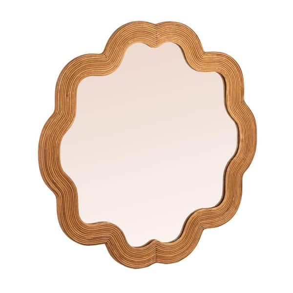 Natural 31.5 in. W x 31.5 in. H French Country Scalloped Round Framed Mirror