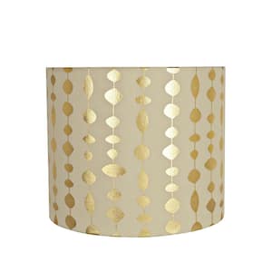 12 in. x 10 in. Beige and Gold Print Drum/Cylinder Lamp Shade