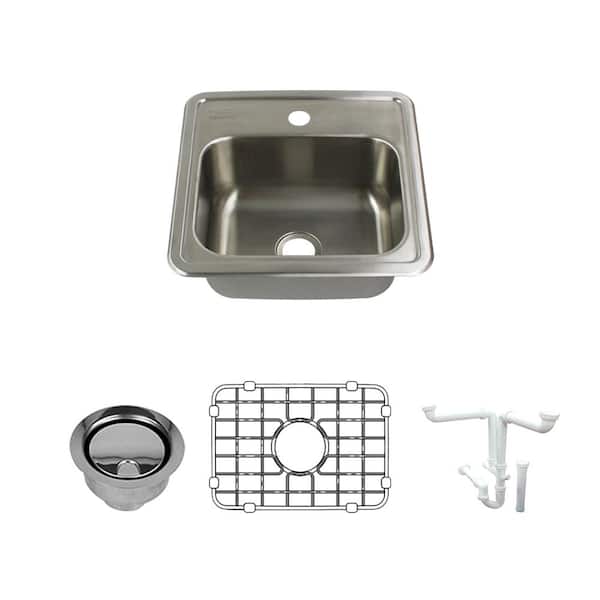 Transolid Select All-in-One Drop-In Stainless Steel 15 in. 1-Hole Single Bowl Kitchen Sink in Brushed Stainless Steel