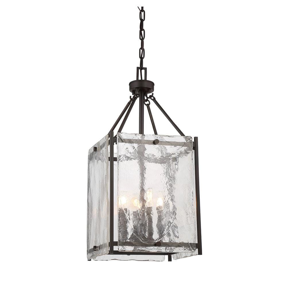 Savoy House Glenwood 14 in. W x 30.13 in. H 4-Light English Bronze  Candlestick Pendant Light with Clear Water Piastre Glass Shade 3-3041-4-13  The Home Depot