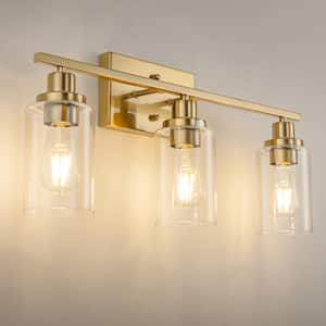 24 in. 3-Light Gold Vanity Light, Modern Bathroom Fixture with Clear Glass Shades