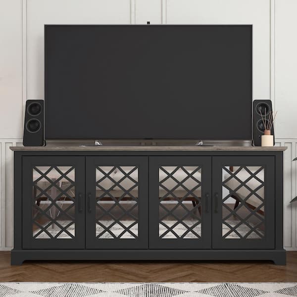 GALANO Millicent 68.2 in. Black with Knotty Gray Oak 4 Door TV Cabinet Fits TV's up to 75 in.