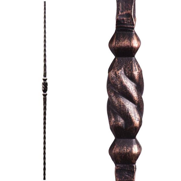 HOUSE OF FORGINGS Tuscan Square Hammered 44 in. x 0.5625 in. Oil Rubbed Bronze Single Twisted Knuckle Solid Wrought Iron Baluster