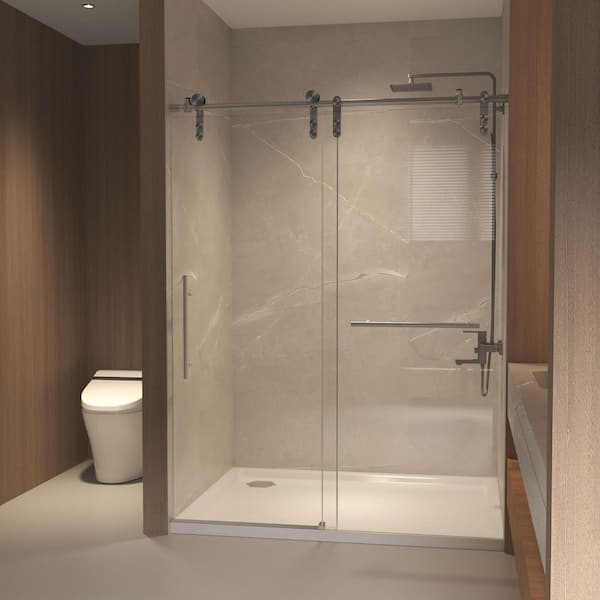 48 in. W x 76 in. H Semi Frameless Sliding Shower Door in Brushed Nickel with Tempered Glass, Stainless Steel Frame