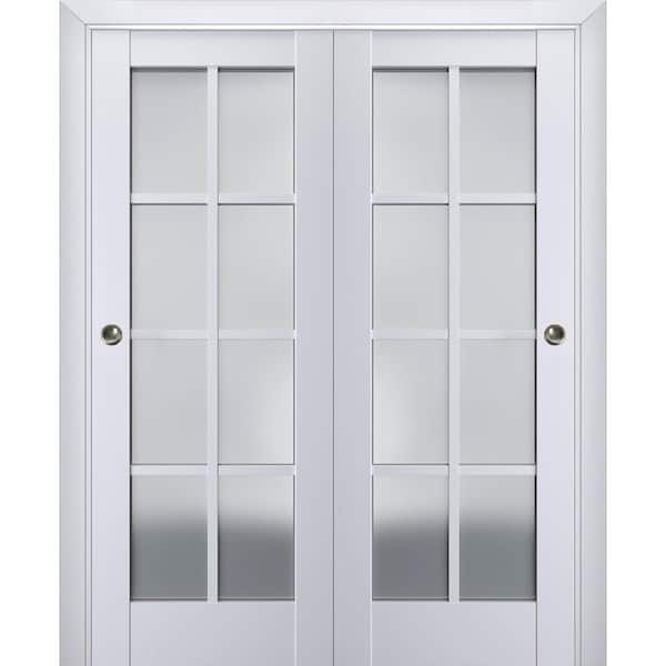 Sartodoors 56 in. x 80 in. 2 Panel White Finished Solid Wood Sliding Door with Hardware