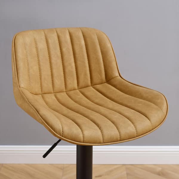 Modern Gray Faux Leather Swivel Adjustable Height Bar Stools with Black Base Set of 2