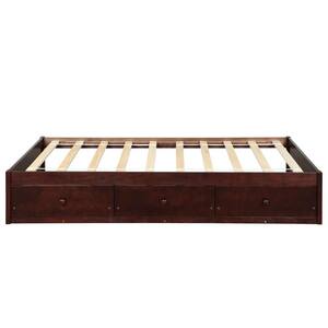 41.8 in. W Cherry Twin Size Platform Storage Bed Solid Wood Bed with 3-Drawers