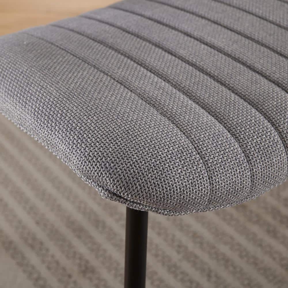 Gray Linen Upholstered Low Back Arm Chair with Metal Legs