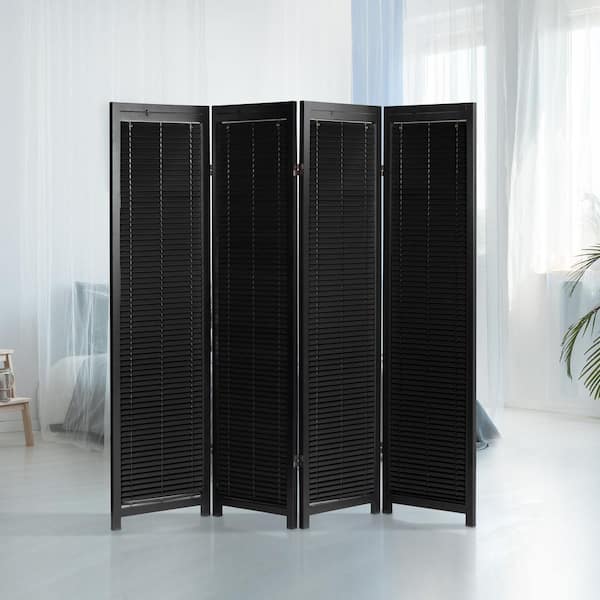 Oriental Furniture Black 6 ft. Tall Adjustable Shutter 4-Panel Room Divider